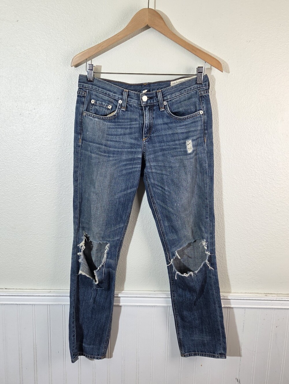 rag & bone Boyfriend Jeans Womens 24 Buckley Blue Distressed Ripped Knee Cotton